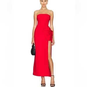 Delfi Collective Tatiana Long Dress Red Strapless Floral Detail midi Revolve S